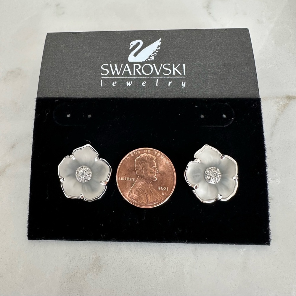 Swarovski Flower with Crystal Center Stud Earrings, Never Worn - Picture 3 of 7